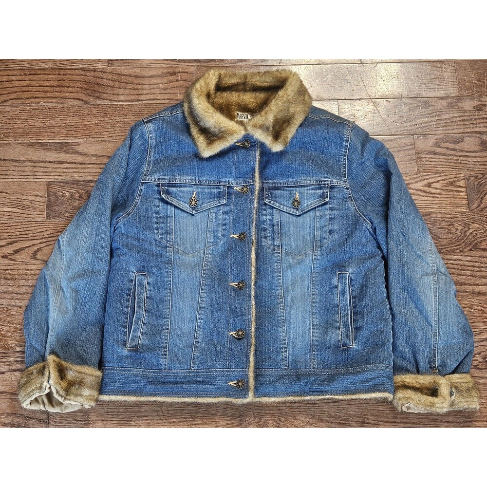 Marvin Richards Denim Jean Jacket Women’s Medium Faux Fur Lined Vintage Coat L